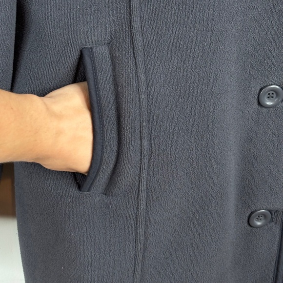 LL Bean Fleece Duffle Coat XL Hood Pocket Charcoal Retro Fall 90s Preppy Classic - Picture 4 of 10